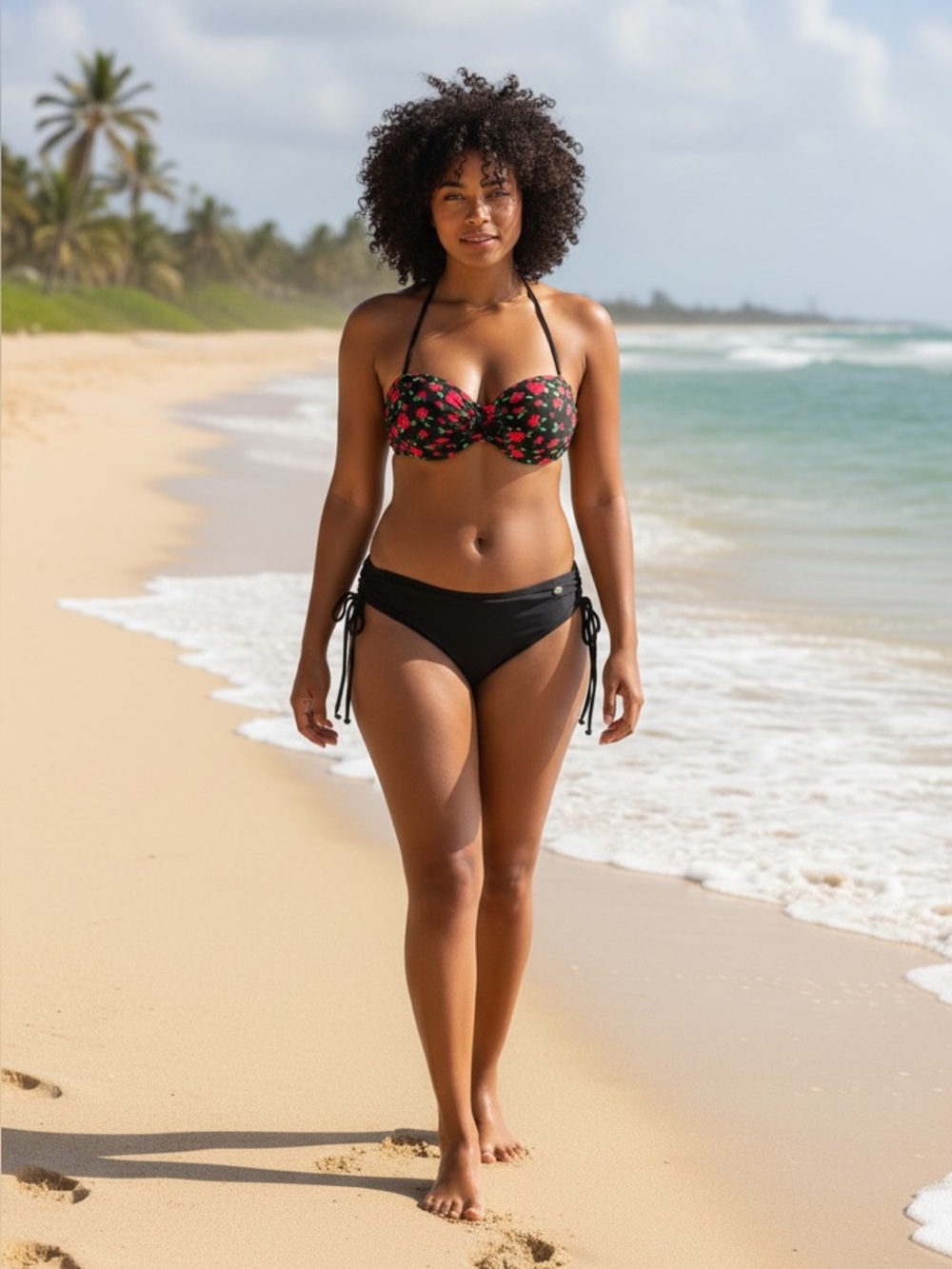 Hot Topic Rose Bikini Top 2X + Mossimo Black‎ Tie Bottoms Set Floral